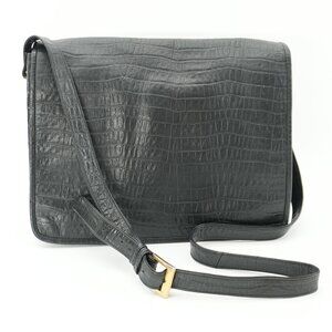 Vintage 90s Black Leather Bag School Office Travel Laptop Crossbody Satchel